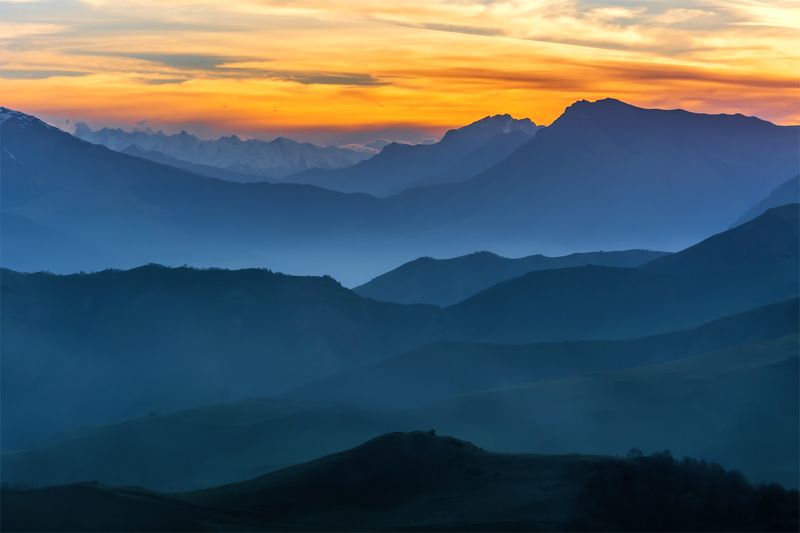 природа, пейзаж, кавказ, горы, весна, вечер, панорама, закат, небо, облака, свет ***photo preview