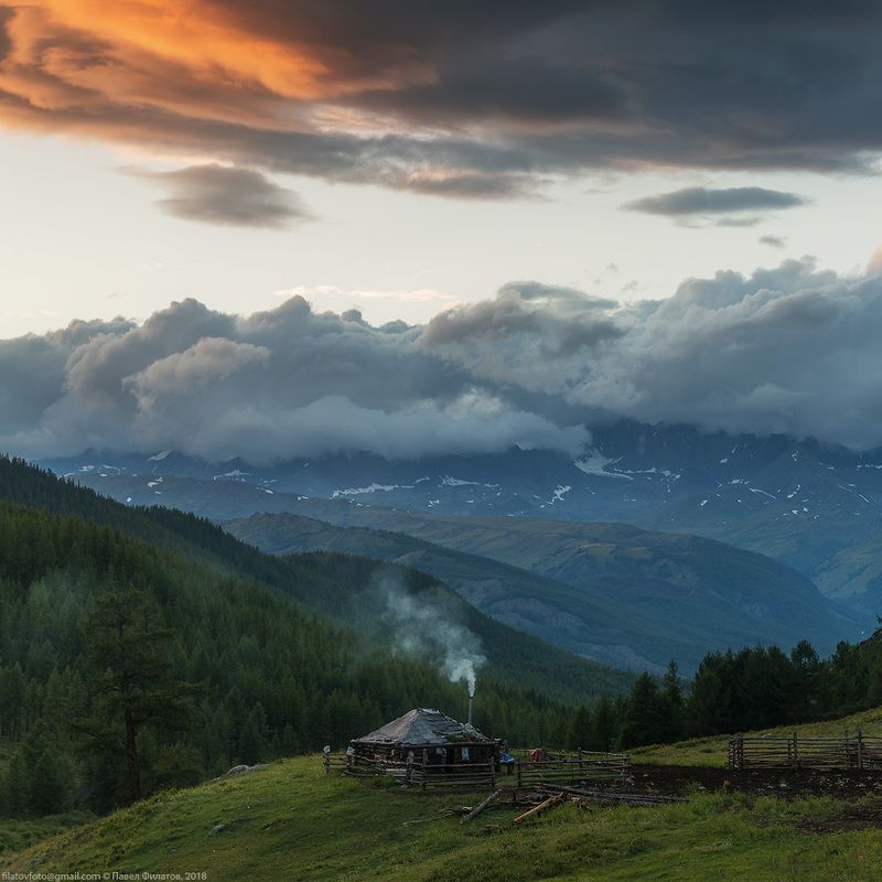 алтай, сибирь, закат, дом, стоянка, дым, Дымокphoto preview