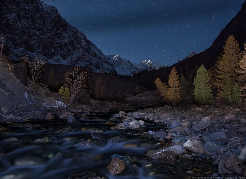 горный алтай, дикая природа россии, россия, толмачев дмитрий, горы, сибирь, актру, река, альплагерь, ночь, звезды ***photo preview