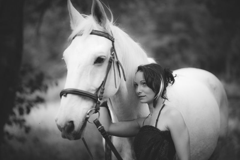 horse, portrait, white, girl Deena and White Horsephoto preview