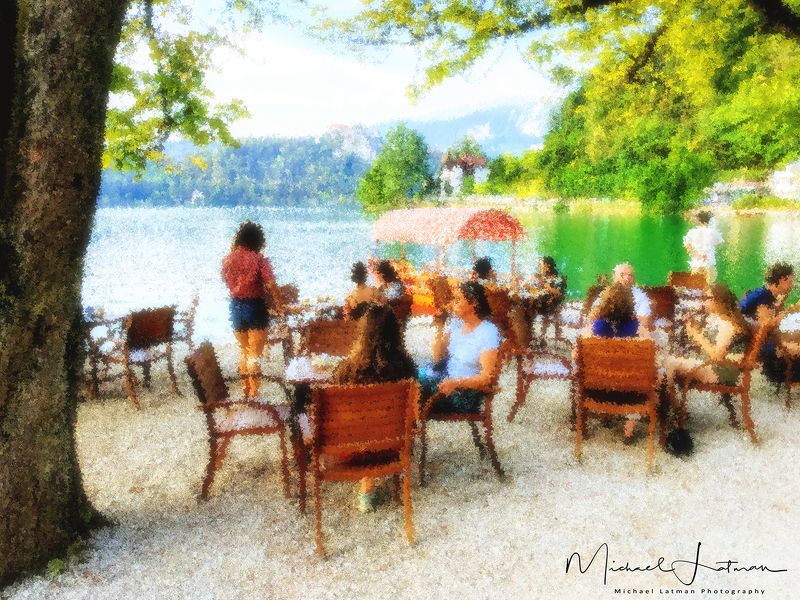 Tea party by the lake Bled. Impressionistic\'s view. фото превью