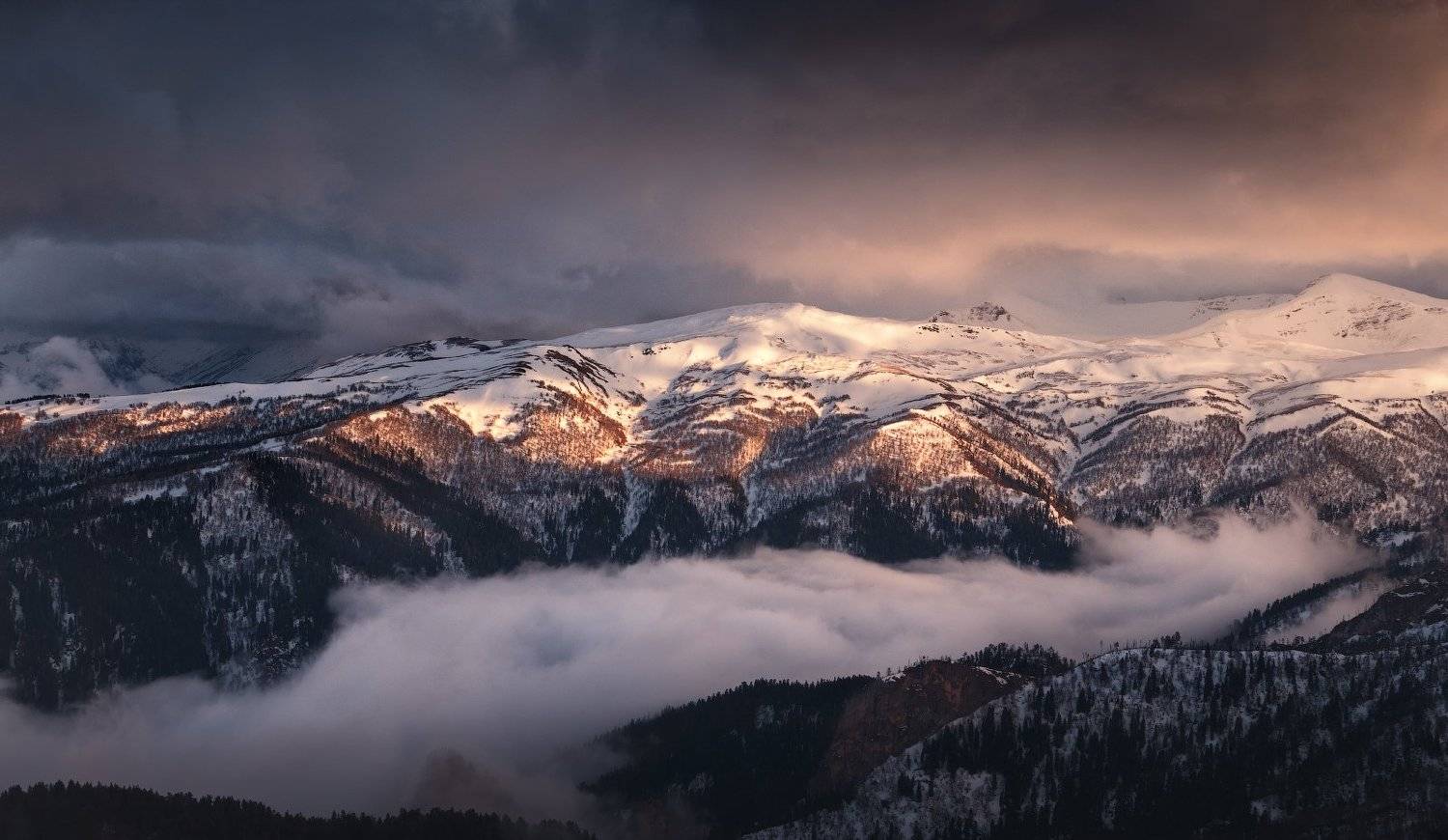 адыгея, кавказ, горы, рассвет, облака, Михаил Дубровинский