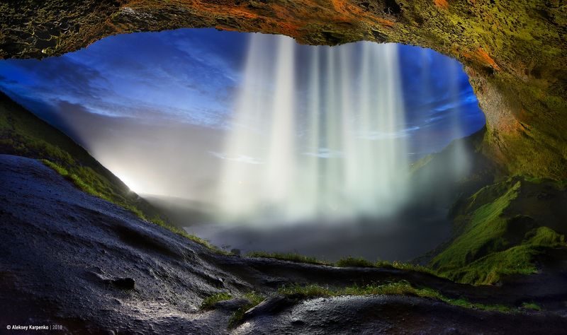 seljalandsfoss, waterfall, twilight, iceland Seljalandsfoss waterfall at twilightphoto preview
