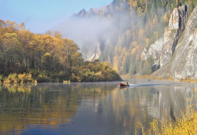 горная шория, сибирь, мрассу, осень, река, рыбак, туман, природа, пейзаж, горы Мрас-суphoto preview