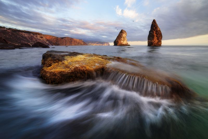 скалы, закат, море, орест и пилад, пейзаж, крым, фиолент, севастополь \