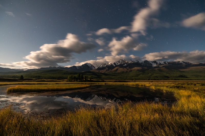 ночь, пейзаж, луна, озеро, горы Ночное озероphoto preview