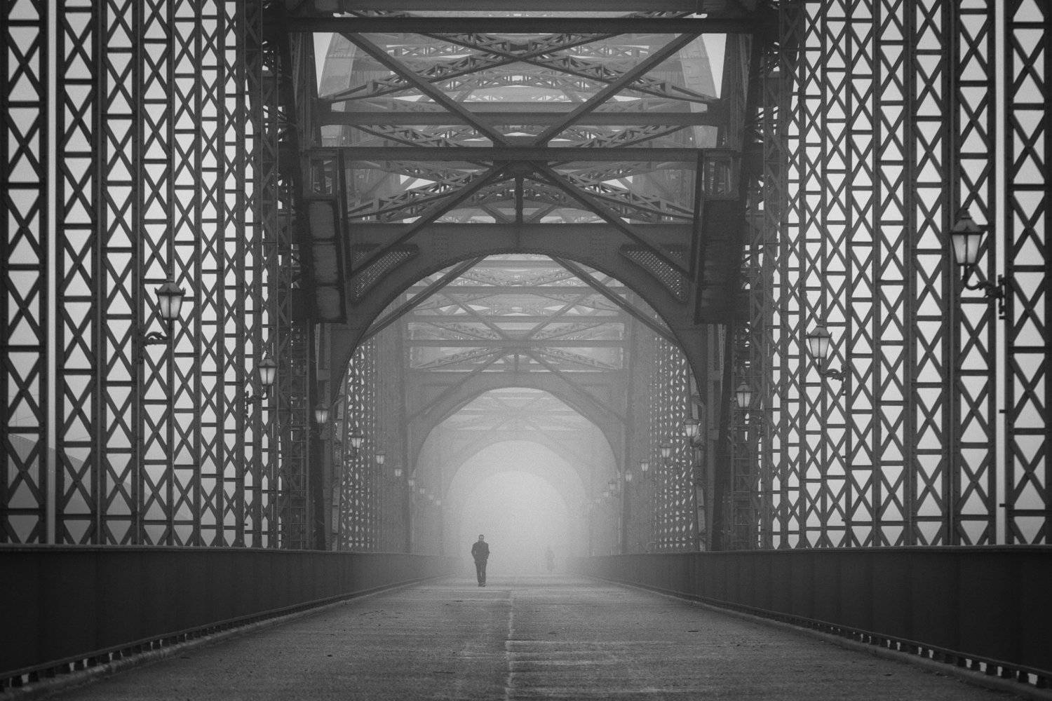 bridge, fog, mist, haze, alone, people, street, urban, way, road, hamburg, germany, Alexander Sch&ouml;nberg