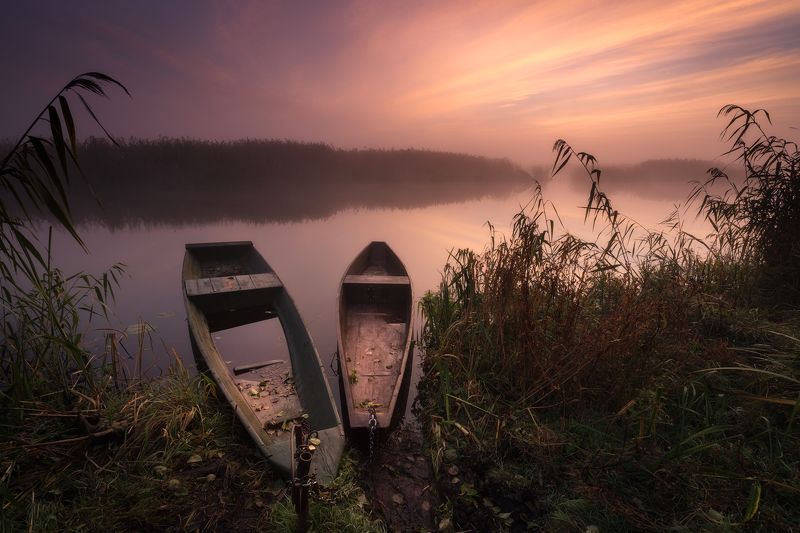 water river narew sky clouds fog mist colours clouds sunset poland podlasie mood Haron\'s boats...photo preview