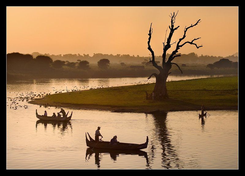 бирма,мандалай,амарапура,озеро,рыбак ***photo preview