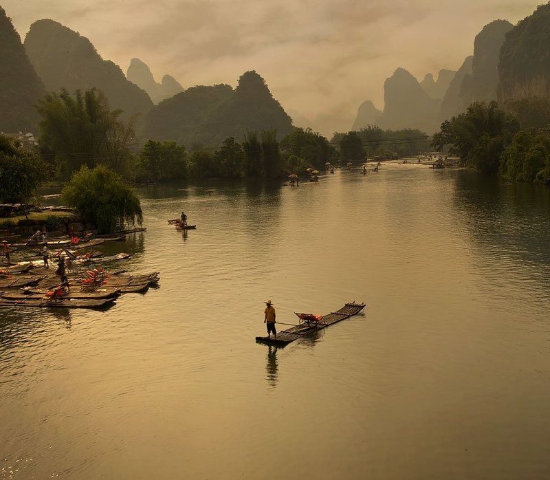 китай, река, закат, плоты, youlong, яншо Провожая день...photo preview