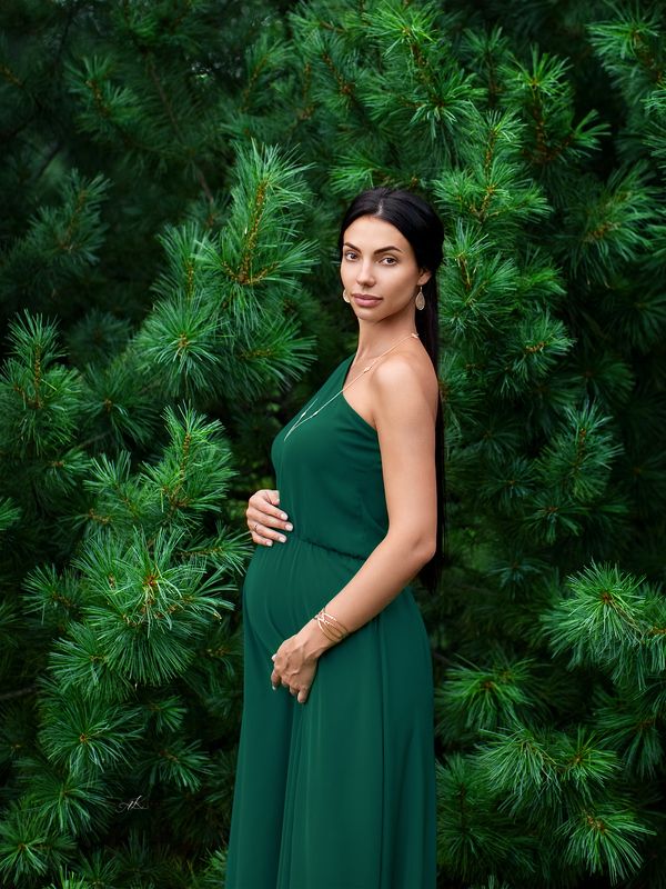 девушка, портрет, беременность, зеленый Натальяphoto preview