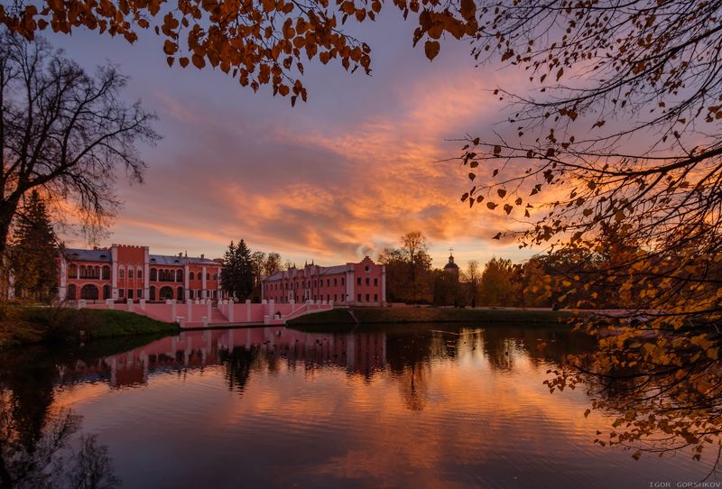 марфино,усадьба,осень,закат,небо,облака,подмосковье,осень,пруд,архитектура,отражения Октябрьский закат в Марфиноphoto preview