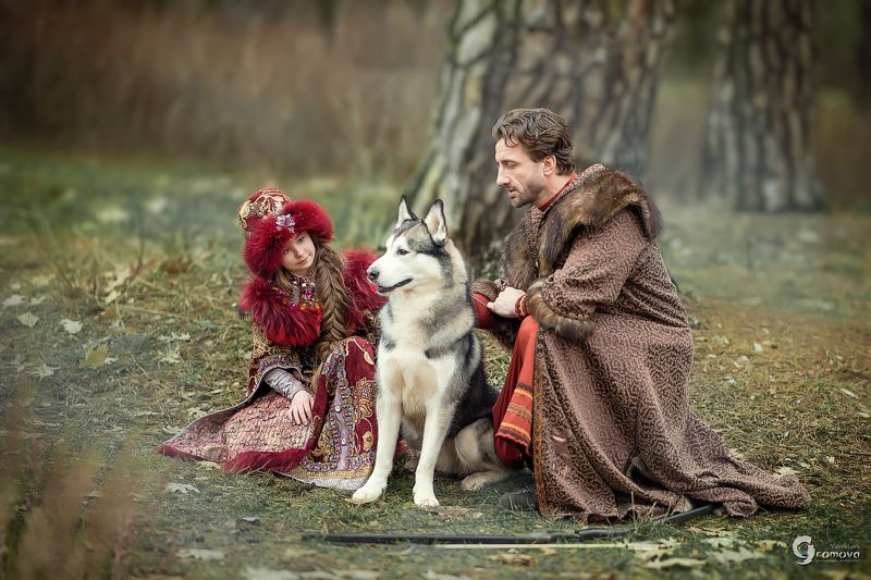 княжна, Киевская Русь, охота, охотник, хаски, собака, сказка photo preview