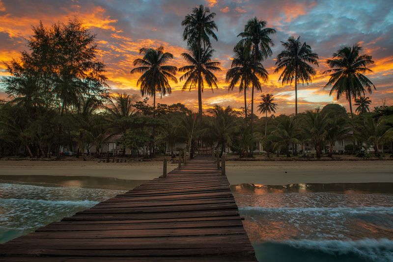 рассвет, ко куд, морской пейзаж, путешествие, пирс, остров, таиланд Цветное утро.photo preview