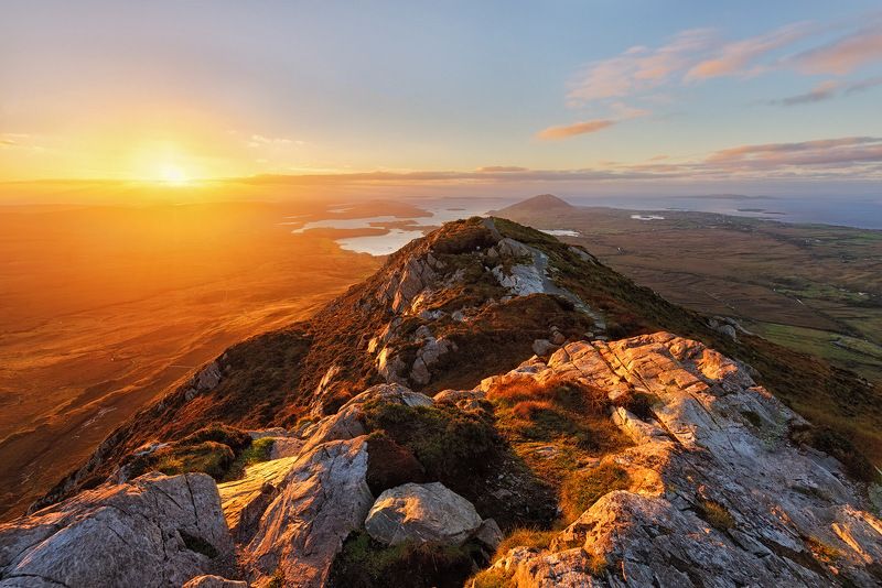 ireland, connemara, galway, sunset, iconic, mountains. color, red, national park, ocean, horizont, view, landscape Diamond Hillphoto preview