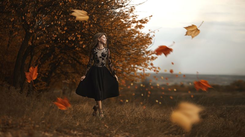 Краски осени, художественный портрет, портрет девушки, детский портрет, осень, листья, лес, жанр, художественная обработка Ветер переменphoto preview