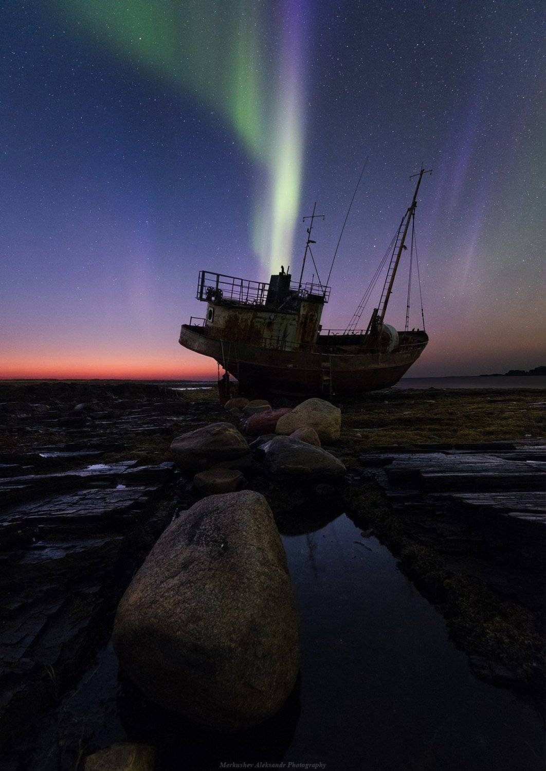 северное сияние, полярное сияние, заполярье, рыбачий, кольский п-ов, Меркушев Александр