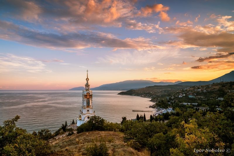 крым, храм-маяк, закат, crimea, temple lighthouse, sunset Закат в Малореченскомphoto preview