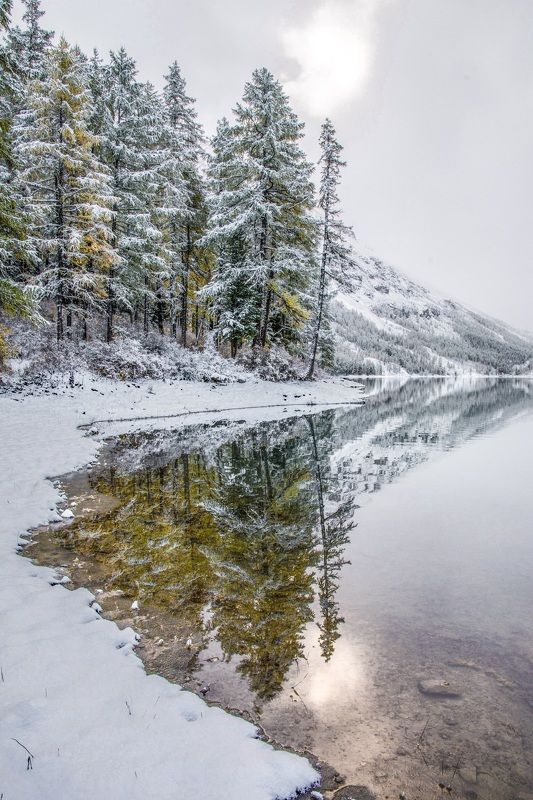 алтай,осень заснеженным утром в зеркале водыphoto preview