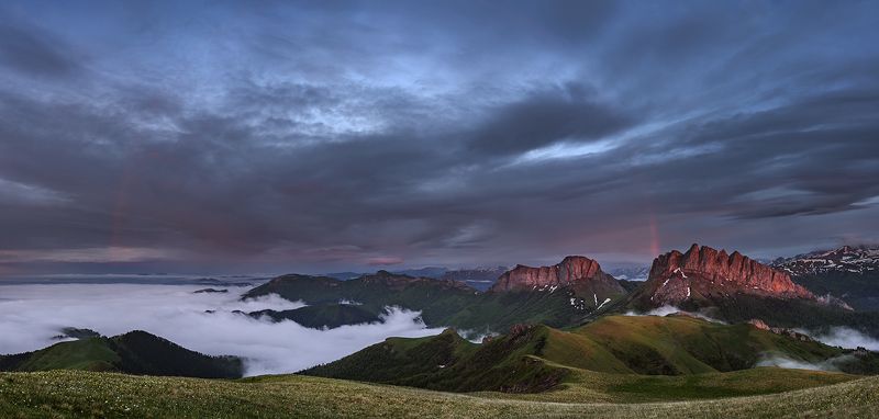 закат, большой тхач, малый тхач, асбестная, горы, пейзаж, рассвет, кавказ, адыгея, радуга, ачешбоки, облака, заповедник, Радуга на закатеphoto preview