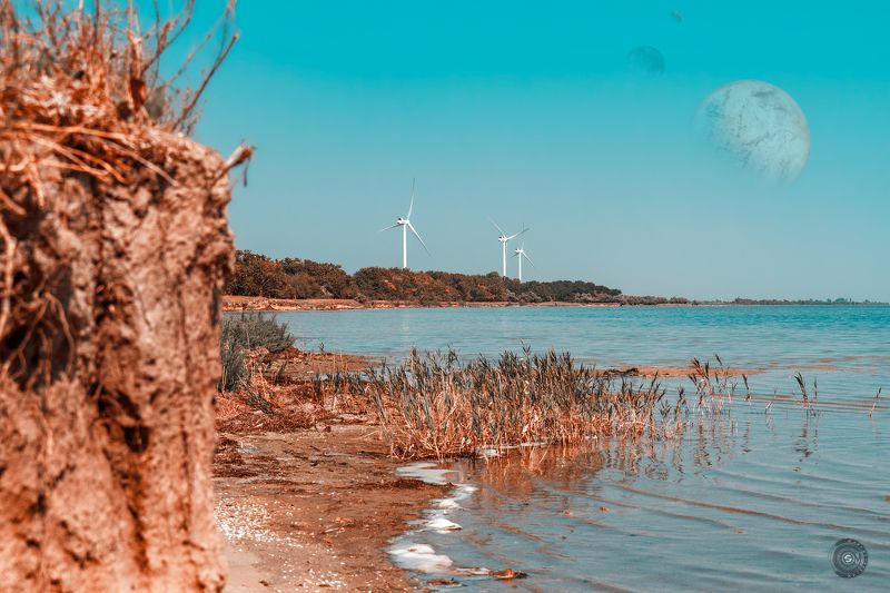 ветряк, море, планета, планеты, берег, скалы, лес, волны Перегон воздушных масс...photo preview