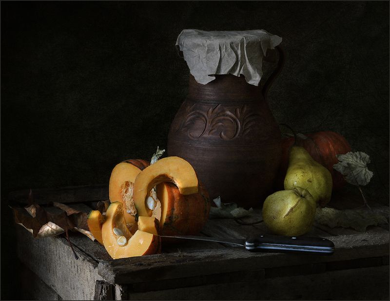 тыква, груши, кувшин, натюрморт ***photo preview