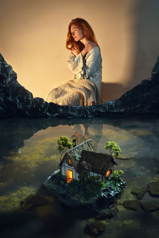 фотография,постановочная,дом,пейзаж,диорама,девушка,рыжая,смысл,мечты,надежда,свет,уют,тепло,парышков,d810 Надежда в мечтахphoto preview