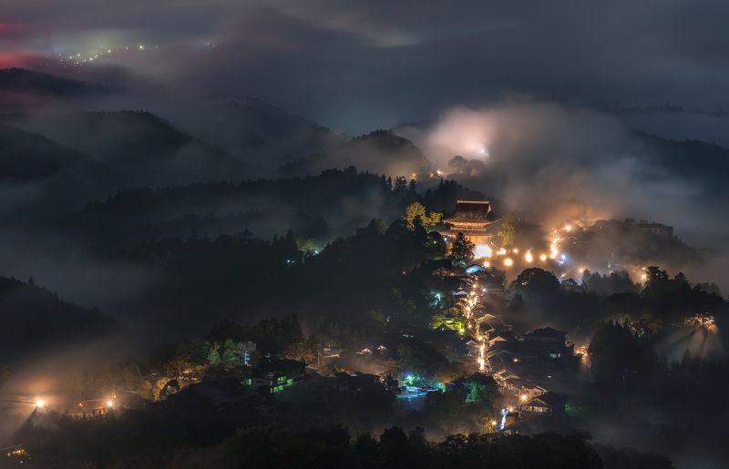 temple low clouds nature nightscape japan   [ Sea of Clouds ]photo preview