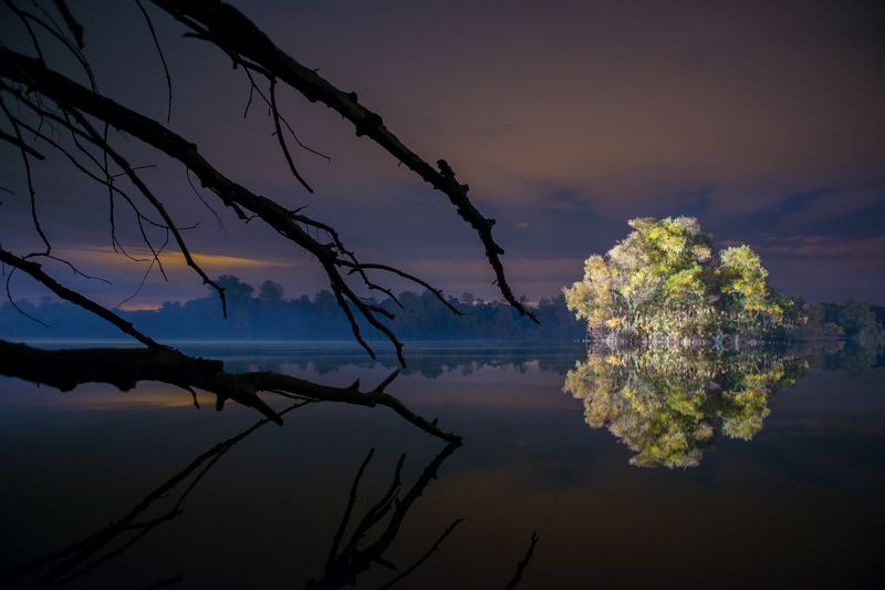 озеро, ночь, небо, деревья, вода Озера Кубани.photo preview