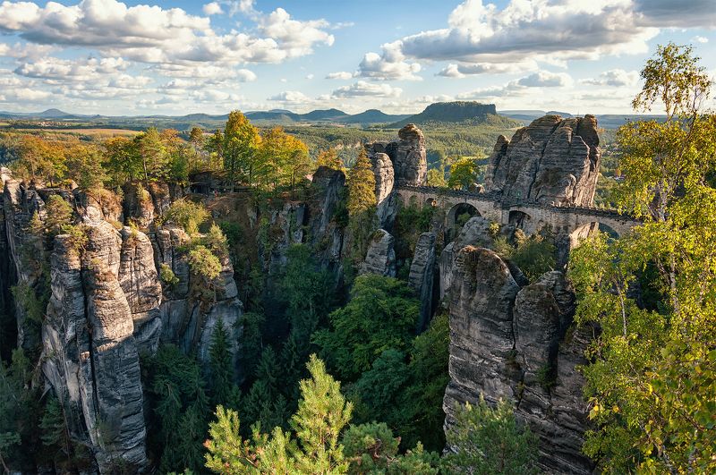 германия, саксонская швейцария, горы, бастай, лес, река, эльба, каньон, мост, тропа художников Саксонская швейцарияphoto preview