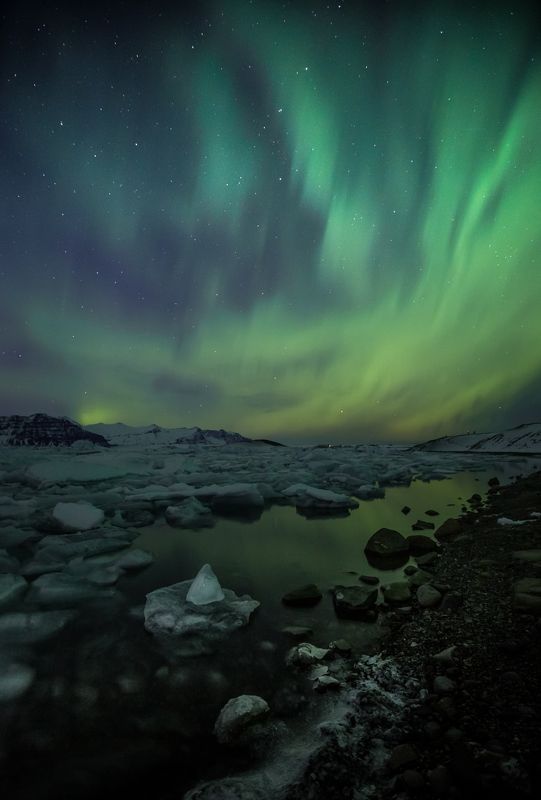 северное сияние, исландия ,голубая лагуна, лед, отражение , аврора единожды увидев, не можешь забыть фото превью