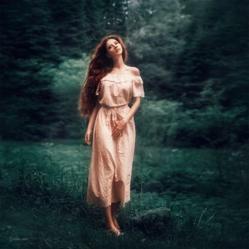 девушка, портрет, зеленый, персиковый, мадонна, girl, portreit, green, peach, madonna photo preview