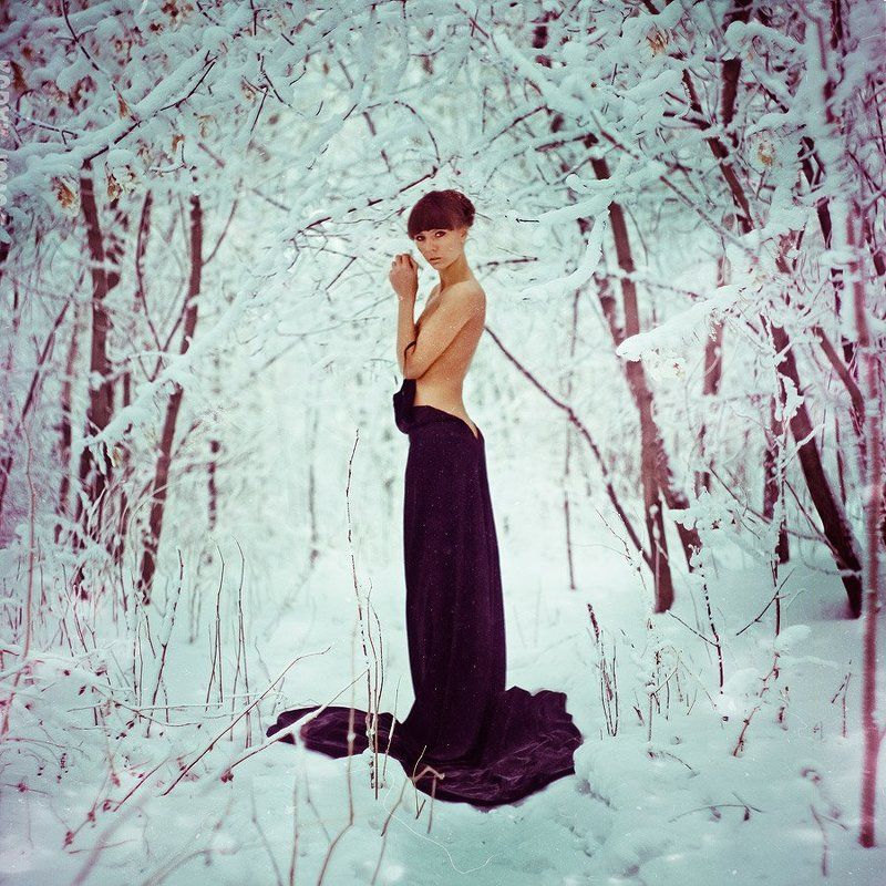 ню, зима, девушка, лес ***photo preview