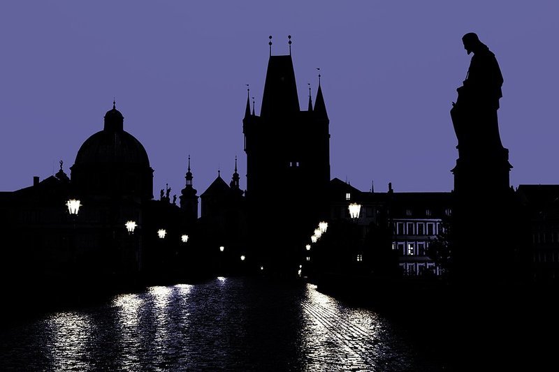 карлов, мост, утро, дождь, силуэты, отражения ***photo preview