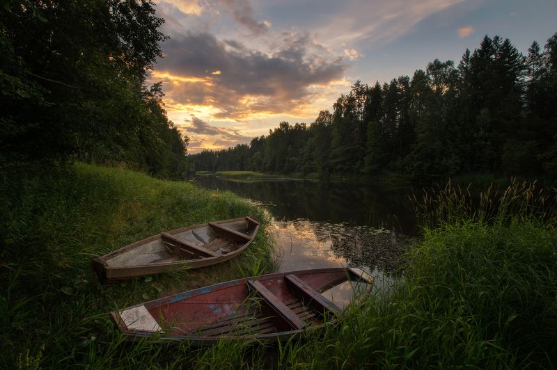 пейзаж, река, закат Стоянка фото превью