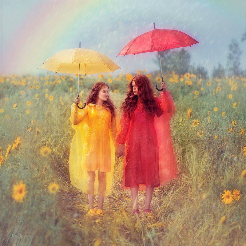 девушка, сестры, дети, красный, желтый, лето, портрет, импрессионизм, girl, portreit, sisters, children, red, yellow, impessionism photo preview