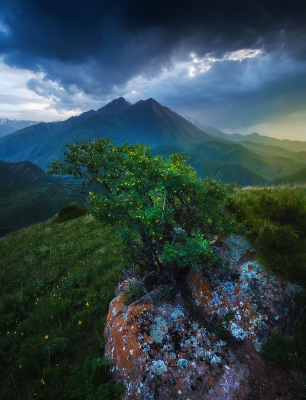 киргизия, кыргызстан, средняя азия, горы, каньон, скалы, пейзаж, лето, ущелье, вечер, закат Облачное шоуphoto preview