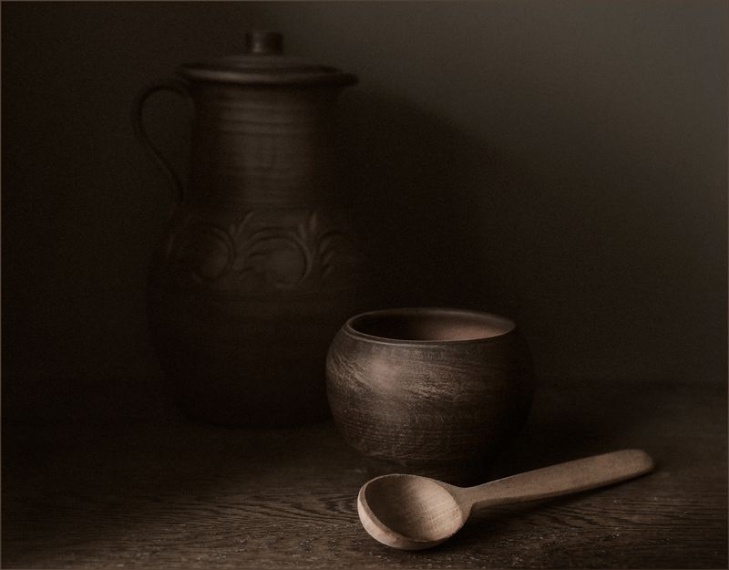 ложка, горшок, кувшин, натюрморт, объем, свет, тень ***photo preview