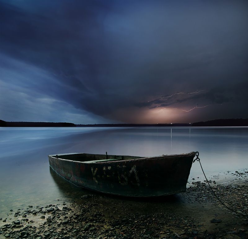 Lithuania, long exposure, boat, water, lightning, clouds, storm, sky, evening, lights, horizont *photo preview