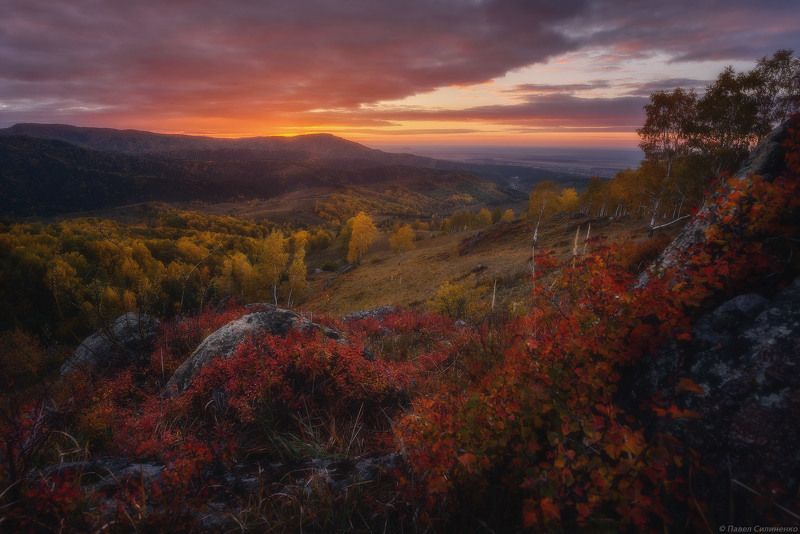 Пейзаж, Алтай, осень, горы, заря, закат, тучи, октябрь Октябрьская заря фото превью