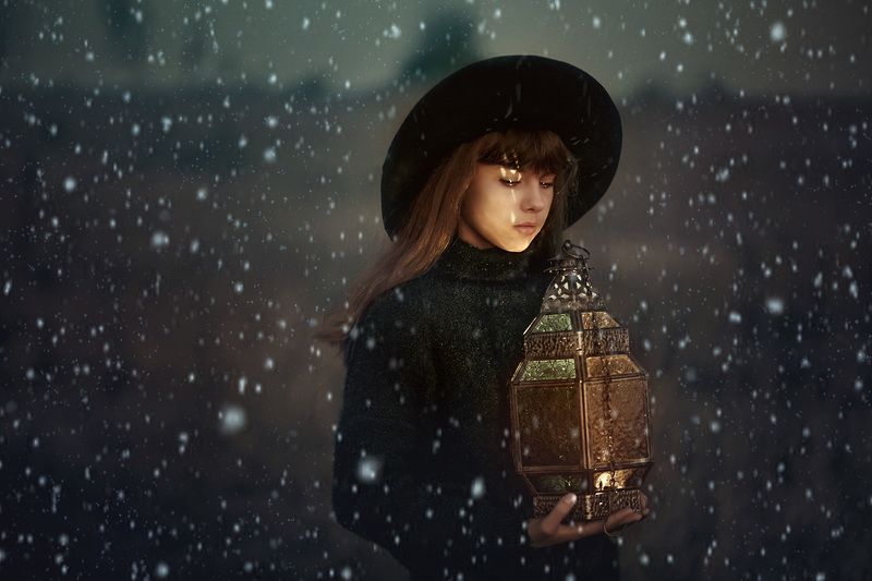 арт, осень, фонарь, свет, цвет, шляпа, девочка, художественный, сказочный, волшебный, ...photo preview