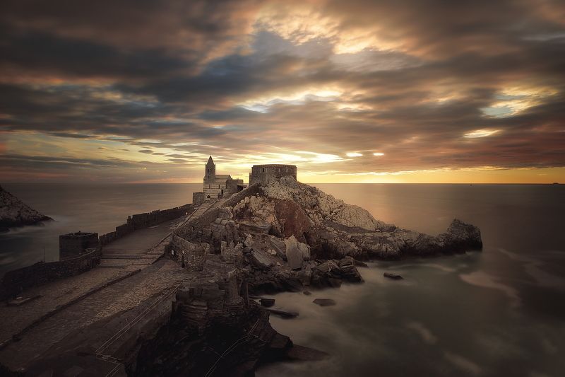 sunset   long exposition  sea Portovenere the Churchphoto preview