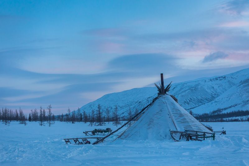 ямал, полярный, снег, закат, чум, оленеводы Закат на Ямалеphoto preview