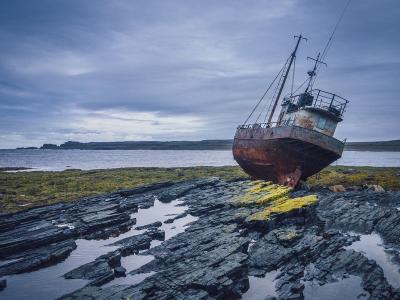 рыбачий, корабль, кольский, мурманск Wrecked ship on Rybachiy peninsulaphoto preview