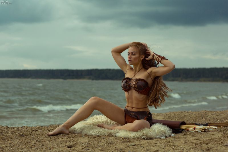 амазонка, воительница, воин, лук, лучница, девушка воин, море, бикини, стрелок, фентези, девушка с оружием, amazon Амазонкаphoto preview