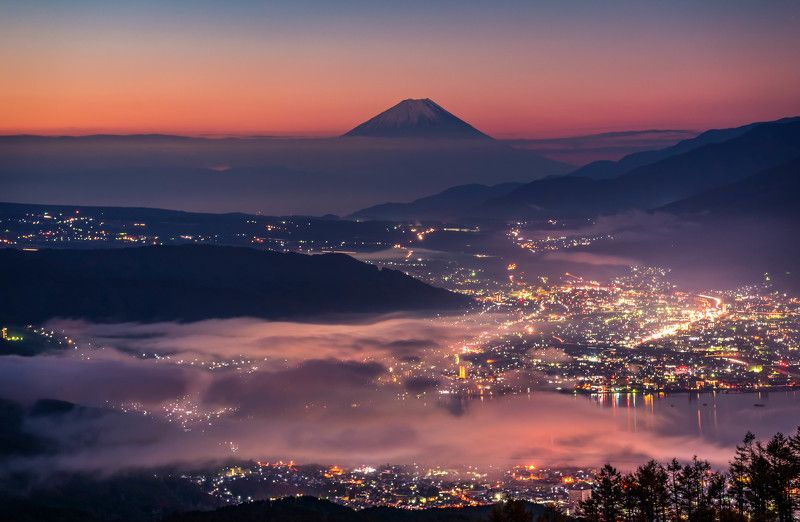 long exposure mountain nature landscape  cityscape lake japan lights The miracle of Mt Fujiphoto preview