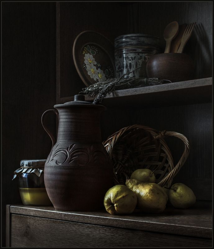 груши, кувшин, мёд, корзина, натюрморт ***photo preview