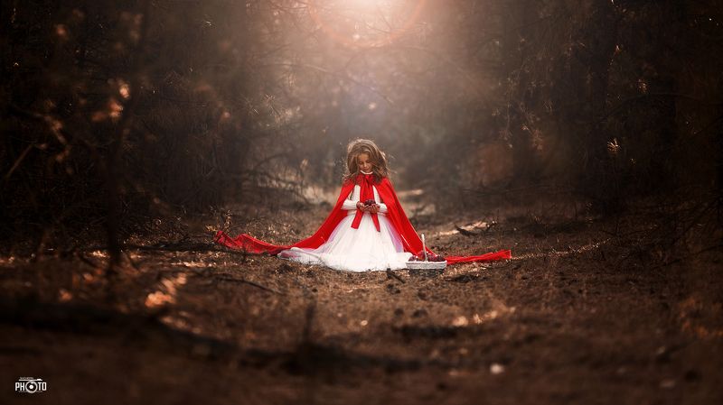 лес, ребенок, яблоко, свет, красный photo preview