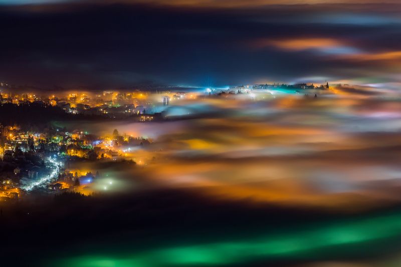 fog, foggy, city, lights, nights, landscape Foggy Sofiaphoto preview