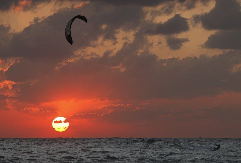 кайт, кайтинг, средиземное море, закат, осень Осень средиземноморьяphoto preview